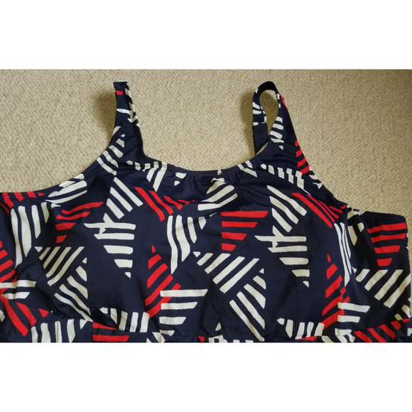 Womens Swim Suit-D&CO-blue/red geometric tankini top handkerchief multiway-22W - Picture 5 of 8